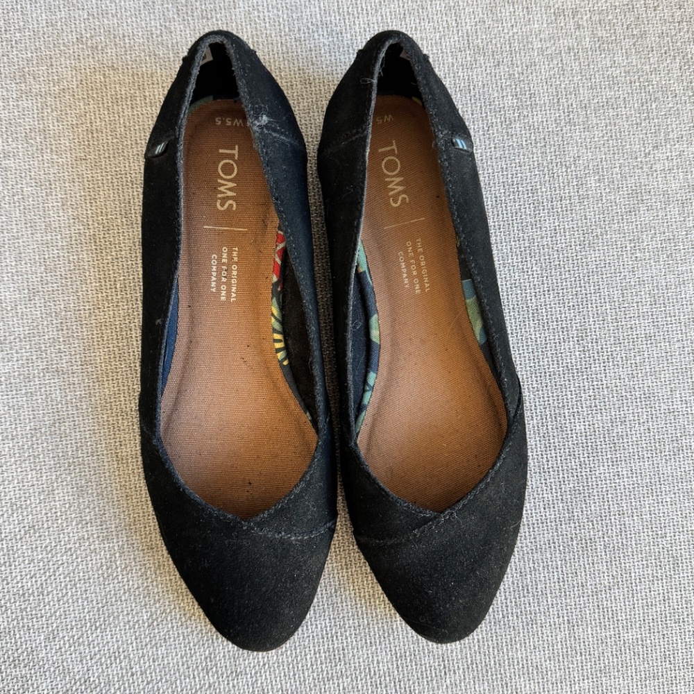TOMS Women's 5.5 Jutti Neat Ballet Flats Casual Slip On Black Suede - Picture 2 of 9